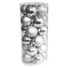 佳音書坊聖誕用品桶裝聖誕裝飾24個彩球四色塑料亮光電鍍聖誕球, 銀色