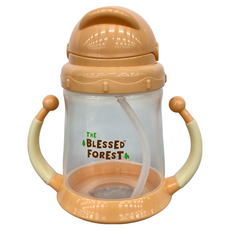 DOUBLEBEAR 台灣晉億 滑蓋大容量無毒練習杯 350ml, 適用於8個月以上寶寶, 橘色, 1個