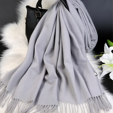 KissDiamond 純色喀什米爾羊絨加厚保暖兩用披肩流蘇款圍巾