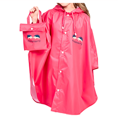 MorerMerry 斗篷式兒童雨衣 透明帽沿 (附贈 收納袋) - 莓果紅 M