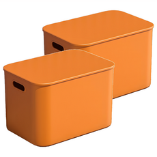 帶蓋收納盒 高款 大, 暮色橘, 2個