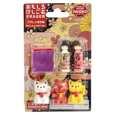 Iwako 造型橡皮擦17 - 小芥子橡皮擦組, 招財貓與日本娃娃, 1組