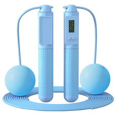 葉子小舖 兩用智能計數負重跳繩 藍色 負重設計 長度可調 防滑握把, 1組, 球:6cm