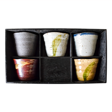 佐和陶瓷國際有限公司 五色手造杯5件組 日本製 30 x 16.5 x 10cm 200ml, 1組, 黑色 + 白色 2個 + 棕色 + 黃色