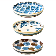 AWASAKA 粟坂 料理盤3入組 日本產 瓷器, 3件組料理盤, 筆青釉繪, 1組