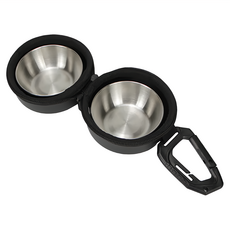 COOL CAMP 寵物投餵盒 不銹鋼雙碗 EVA 快掛包, 黑色, 1個