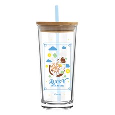 Ocean Glass 幸運貓刻度玻璃杯, 附木蓋 + 吸管 - 570ml, 透明色, 1個