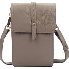 LB982 真皮頭層牛皮女士雙層肩揹手機包 - 灰色, 長13 × 高19.5 × 厚度4cm