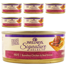 WELLNESS 寵物健康 SS 名廚特選主食罐 貓用, 鮮雞肉泥 + 牛肉泥, 150g, 6罐