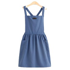 C.O.B 咖啡廳工作用裙式棉質洋裝圍裙, 藍色, 1個