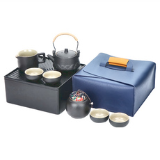 BOACUP 方形皮袋旅行茶具組 提樑壺, 藍色, 1組