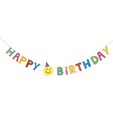 INS 風笑臉生日拉旗 單面旗直徑約12.5cm 吊繩約長300cm 紙質, 1組, Happy Birthday
