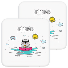 硅藻土吸水杯墊 印花 正方形, 貓咪游泳 多色, 2個