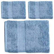 Mundotextil 經典系列 葡萄牙浴巾 100%棉 480克重 70x140公分, 銀河藍, 3條