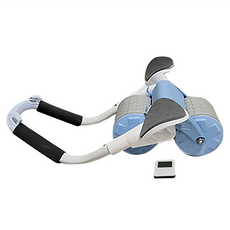 平板支撐二合一肘撐健腹輪，塑膠泡棉，防滑橡膠，承重鋼管，雙輪加寬輪殼, 藍色