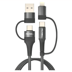 POLYWELL 寶利威爾 四合一PD編織快充線 PW15-W45-A272, 1m, 黑色, 1條