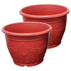百貨King 花兒姿皇家浮雕花盆 Set 2, 1尺3吋 (40 x 29.5cm), 磚紅色, 1組