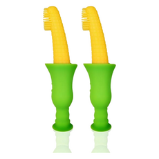 haakaa 我愛吃玉米 固齒牙刷, 黃色 + 綠色, 1入, 2支