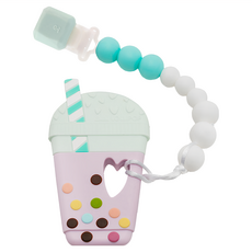 Loulou Lollipop 嬰幼兒造型固齒器奶嘴鍊夾 - 珍珠奶茶系列, 固齒器1個 + 奶嘴鍊夾1個, 夏日藍, 1組
