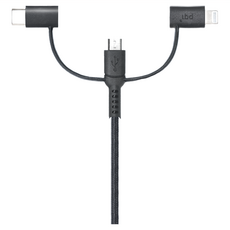 pqi 勁永 三合一多功能傳輸線 Lightning/Micro USB/USB-C 3A高速充電, 100cm, 黑色, 1條