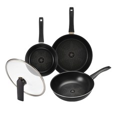 HAPPYCALL Brillo鑽石輕巧系列鍋具4件組, 平底鍋20cm+平底鍋28cm+炒鍋28cm+玻璃蓋28cm, 黑色, 1組, 平底鍋 20cm*1個+平底鍋 28cm*1個+炒鍋 28cm*1個+玻璃蓋 28cm*1個...