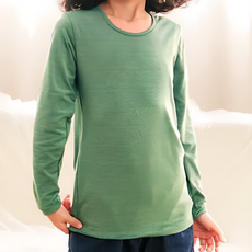 GIAT 吉亞特 兒童款 捍溫吸濕發熱衣 圓領款, 130, 綠條