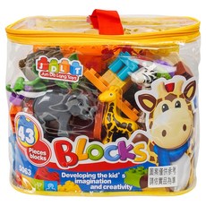 Jun Da Long Toys 駿達隆 幼兒版動物園場景建構 CE環保塑膠大積木 5063 43片, 1個, 隨機顏色