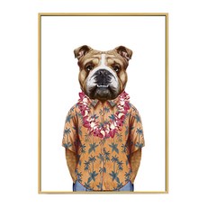 Boss 穿夏威夷襯衫的拳師狗藝術畫, 59.4 x 42cm, 金框
