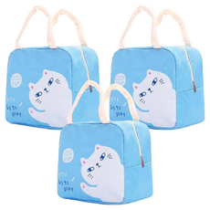 卡通圖案手提便當袋 防水牛津布 鋁箔珍珠棉, 22 x 17 x 15cm, 藍色, 3個