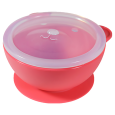 Bebelock 幼兒矽膠餐碗 底部吸盤設計 附透明上蓋 韓國製, 紅色, 1個