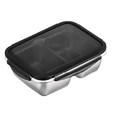 304不鏽鋼可微波手提黑蓋長方密封保鮮盒, 550ml, 173g, 1個