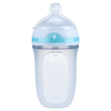 Nuby Comfort 寬口徑防脹氣矽膠奶瓶, 透明色 + 藍色, 250ml, 1入