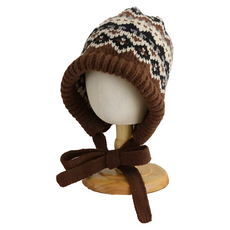 親子羊毛護耳帽, 深咖邊緹花, 頭圍48~53cm 帽深20cm