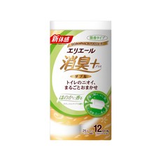 elleair 艾黎艾爾 抑臭+天然淨味捲筒衛生紙, 添加天然由來雙重消臭成份 柿單寧與綠茶成份, 12捲, 1袋