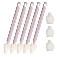 HIBEE 奶瓶/奶嘴清潔刷 5支+防塵蓋 3個, 聚丙烯(PP)材質，韓國製造, 粉色, 1組