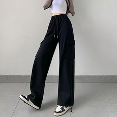 美式抽繩口袋工裝休閒長褲