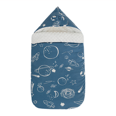我家寶貝 嬰幼兒純棉防驚跳豆豆絨睡袋 加厚抱被含保暖披肩 80 x 46cm 藍宇宙, 新生兒