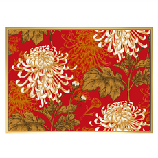 Boluo 菠蘿選畫所 菊花 富麗堂皇 紅色背景 掛畫, 59.4 x 42cm, 金色