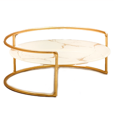 浴室奢華洗手台置物架 金色邊框大理石紋, 白色, 1個