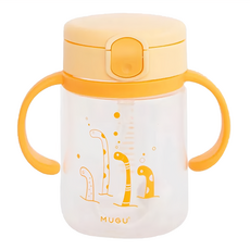 MUGU 沐咕寶貝 寶寶手柄學習杯, PP瓶身安全材質, 矽膠吸管, 重力球吸管設計, 220ml, 太陽黃, 1個