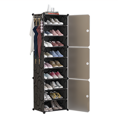 側開式組合鞋櫃 1列9層鞋架 塑膠金屬材質, 黑色, 1個