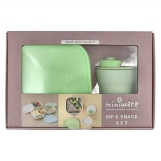 Miniware 天然聚乳酸點心時光組, 點心碗 + 矽膠吸盤 + 矽膠上蓋 + 水杯組, 光合草綠, 1組