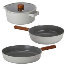 NEOFLAM 台灣公司貨 FIKA 2.0系列 電磁爐適用陶瓷塗層鑄造鍋3件組, 炒鍋 26cm + 平底鍋 + 雙耳湯鍋, 暗夜灰, 1組