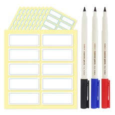 Yeonduaengdu 防水標籤貼紙 + 簽字筆組, 1組, 油性簽字筆黑色 + 藍色 + 紅色