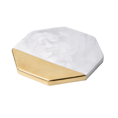 Homely Zakka 北歐輕奢風鍍金大理石紋陶瓷杯墊 八角形 隔熱墊, 金色 + 大理石色, 1個