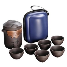 紫砂壺茶具旅行組 Set 陶瓷材質附收納包, 1組, 壺 + 杯 6個, 禪茶一味