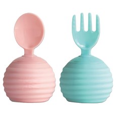 JOHANSON bebis 好事成雙幼兒湯叉組, 易於幼童掌握的軟球型握把, 防止湯叉匙直接觸碰桌面的站立功能, 無毒、無雙酚A，安全有保障, 湯匙 + 叉子, JO005, 1組