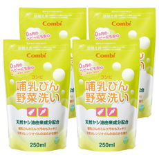 Combi 康貝 寶寶餐具蔬果洗潔液補充包, 天然椰子油+柑橘油配方, 0個月寶寶適用, 無磷無色素, 250ml, 4包