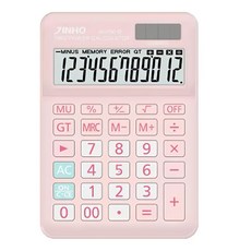 JINHO 京禾 12位元計算機, JH-2780-12, 太陽能/電池雙重電源, 大螢幕和大按鍵, 粉色, 1個