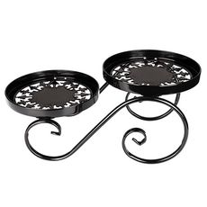 京太陽 低盤款鐵藝圓形花架 雙盤, 黑色